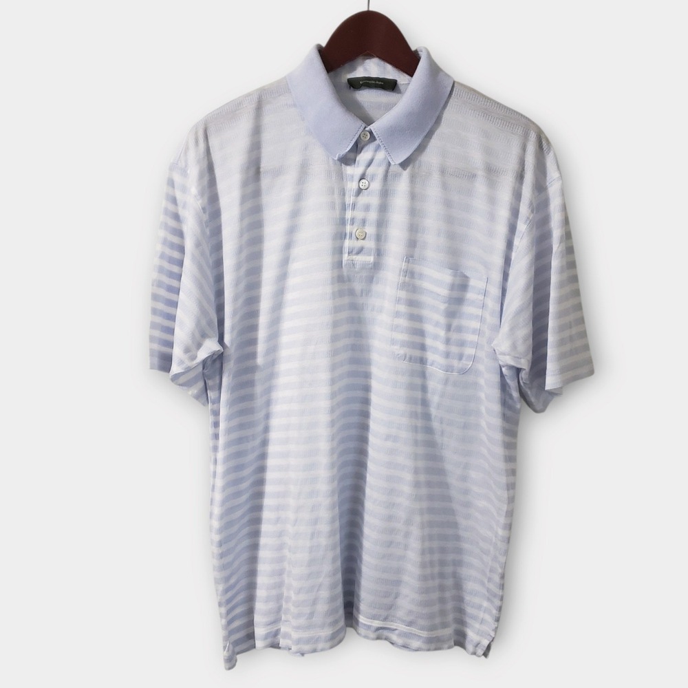 Ermenegildo Zegna Mens Blue White Striped Short Sleeve Polo Shirt XL/54